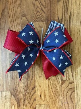 Patriotic Star Ribbon Bow in Red, White & Blue